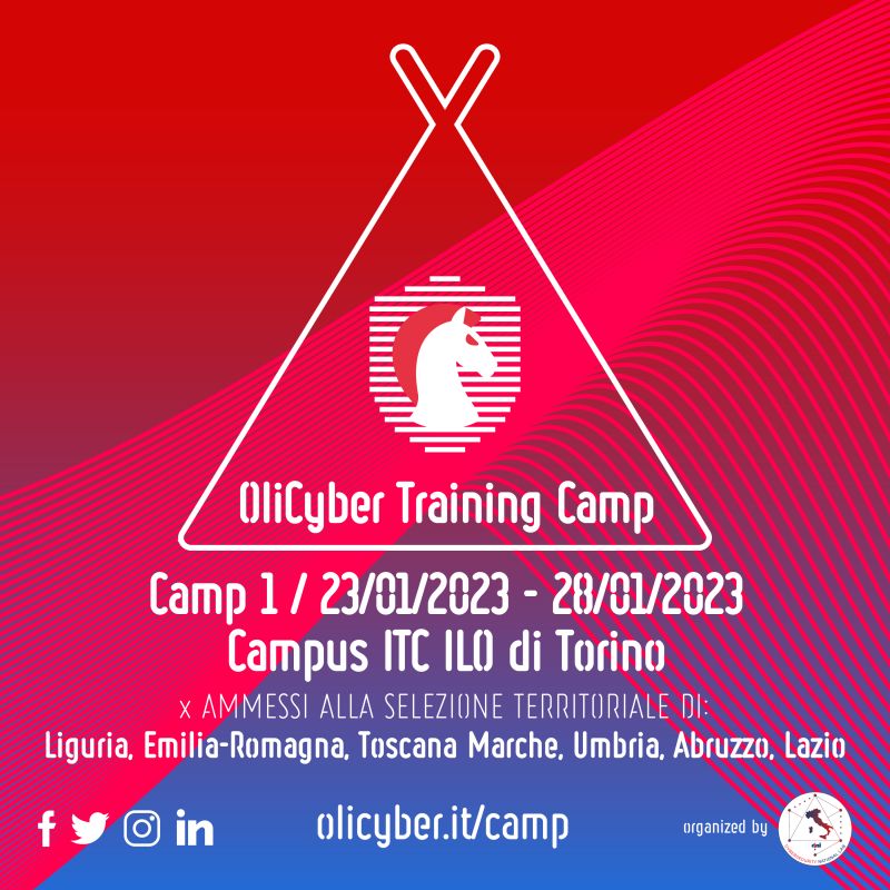 Olimpiadi Italiane di Cybersicurezza. Lunedì 23 gennaio partecipo al Camp per la preparazione delle ragazze e dei ragazzi alle selezioni finali