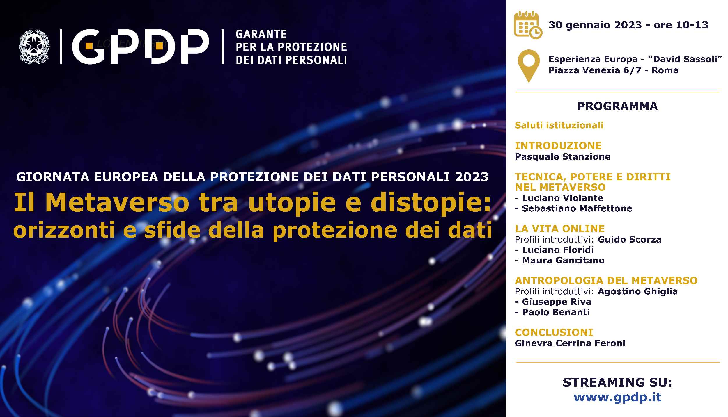 30 gennaio, evento Garante privacy, “Il Metaverso tra utopie e distopie” – Giornata europea della protezione dei dati personali